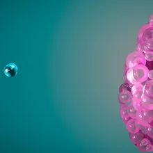 3D rendered single cell next to a cluster of cells, illustrating the concept of stem cell differentiation and proliferation. 3D rendered single cell next to a cluster of cells, illustrating the concept of stem cell differentiation and proliferation.